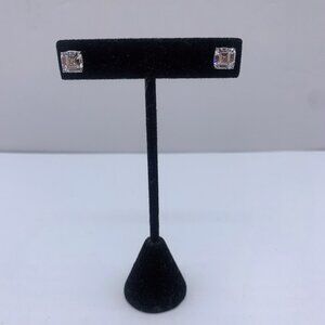 14K White Gold Square Stud Cubic Zirconia Stones Earrings